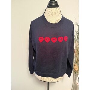 Tommy Hilfiger Navy Blue Sweater Hearts Logo Women's Size Medium